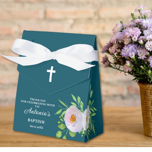 Dark Cyan Baby Boy Baptism Favor Box フェイバーボックス