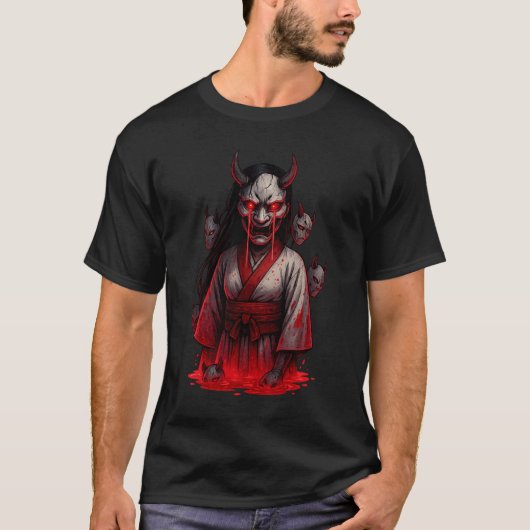 Dark Cyberpunk Oni Girl Tシャツ (正面)