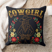 Dark Denim Cowgirl Throw Pillow クッション (ブランケット)
