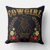 Dark Denim Cowgirl Throw Pillow クッション (正面)