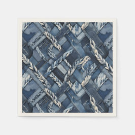 Dark Distressed Denim Patchwork And Braids スタンダードカクテルナプキン