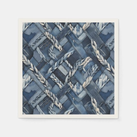 Dark Distressed Denim Patchwork And Braids スタンダードカクテルナプキン (正面)