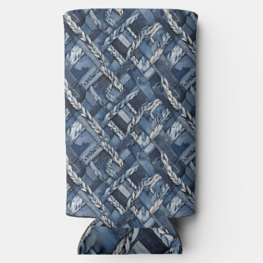 Dark Distressed Denim Patchwork And Braids スリム缶クーラー (裏面)