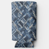 Dark Distressed Denim Patchwork And Braids スリム缶クーラー (正面)