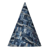 Dark Distressed Denim Patchwork And Braids パーティーハット (左)