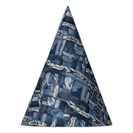 Dark Distressed Denim Patchwork And Braids パーティーハット (左)