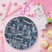 Dark Distressed Denim Patchwork And Braids ペーパープレート (パーティー)