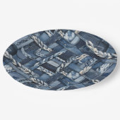 Dark Distressed Denim Patchwork And Braids ペーパープレート (アングル)