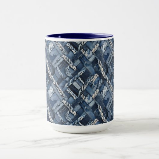 Dark Distressed Denim Patchwork And Braids マグカップ (中央)