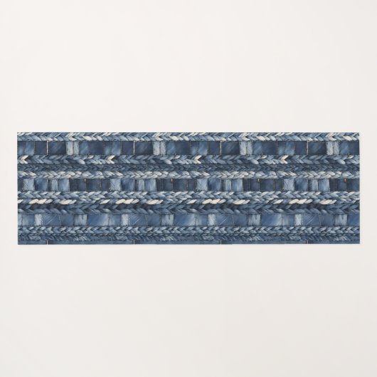 Dark Distressed Denim Patchwork And Braids ヨガマット (裏面(横))