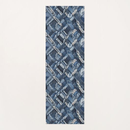 Dark Distressed Denim Patchwork And Braids ヨガマット (正面)