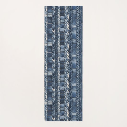 Dark Distressed Denim Patchwork And Braids ヨガマット (裏面)