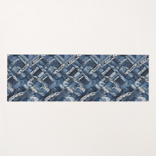 Dark Distressed Denim Patchwork And Braids ヨガマット (正面(横))