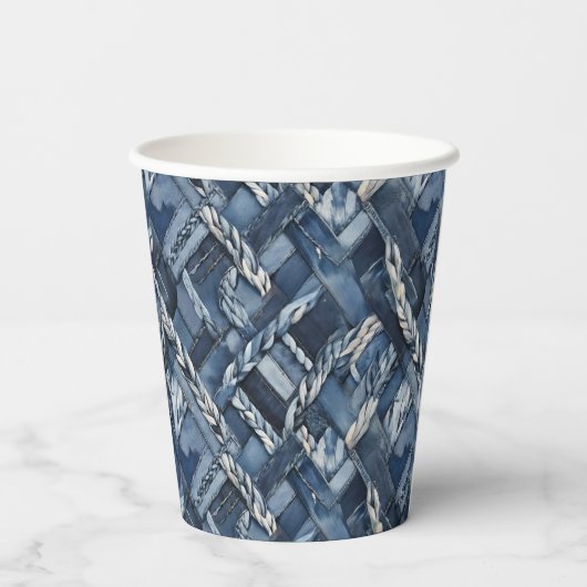 Dark Distressed Denim Patchwork And Braids 紙コップ (裏面)