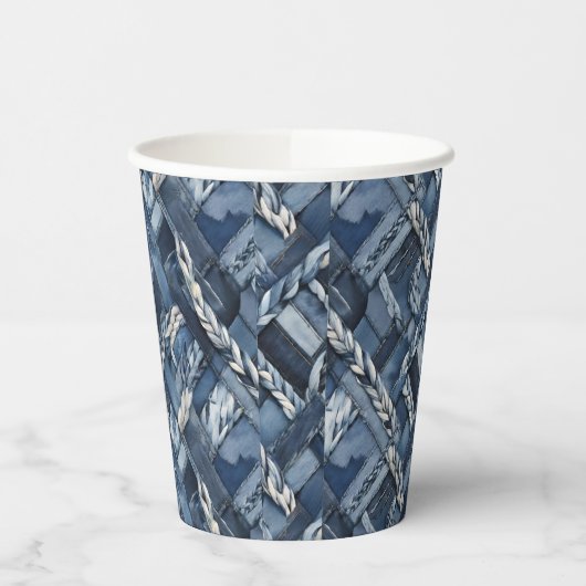 Dark Distressed Denim Patchwork And Braids 紙コップ (左)