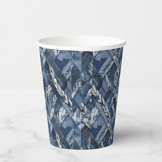 Dark Distressed Denim Patchwork And Braids 紙コップ (右)