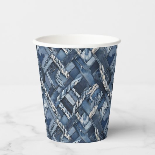 Dark Distressed Denim Patchwork And Braids 紙コップ (正面)