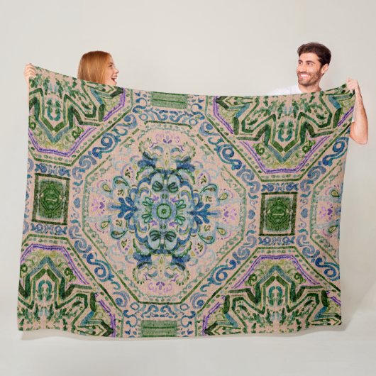 Dark Earth Damask-y Quatrefoil フリースブランケット (インサイチュ)