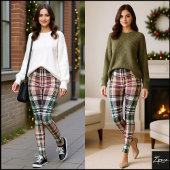 Dark Earthy Green Tan Tartan Plaid レギンス