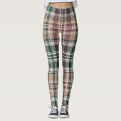 Dark Earthy Green Tan Tartan Plaid レギンス (正面)