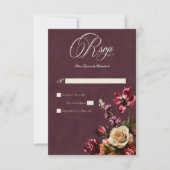 Dark Elegant Autumn Floral Burgundy Wedding 出欠カード (正面)