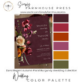 Dark Elegant Autumn Floral Burgundy Wedding 招待状