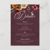 Dark Elegant Autumn Floral Burgundy Wedding Detail エンクロージャーカード (正面)