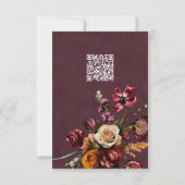 Dark Elegant Autumn Floral Burgundy Wedding QR 出欠カード (裏面)