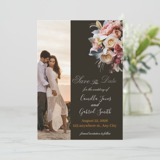 Dark Elegant Boho Wedding Invitation | Luxury Flor 招待状 (スタンド正面)