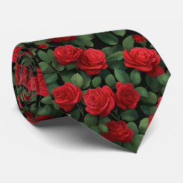 Dark Elegant Red Rose Pattern ネクタイ