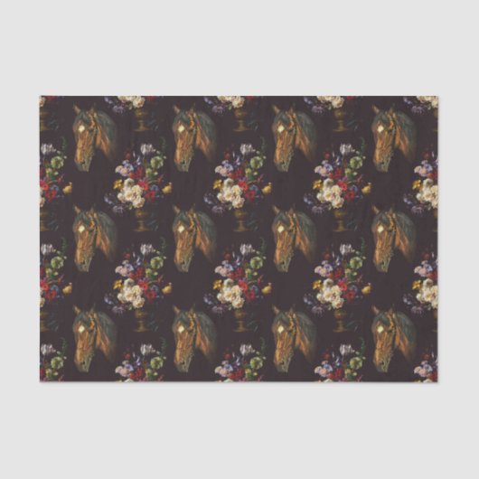 Dark Elegant Vintage Horse Floral 薄葉紙 (正面)