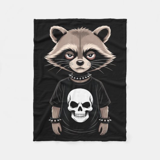 Dark Emo Raccoon With Skull Punk Style Alternative フリースブランケット (正面)