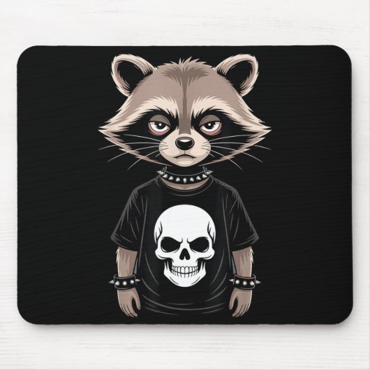 Dark Emo Raccoon With Skull Punk Style Alternative マウスパッド (正面)