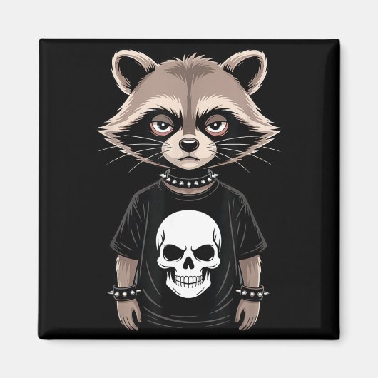 Dark Emo Raccoon With Skull Punk Style Alternative マグネット (正面)