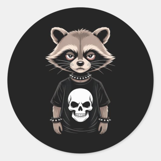 Dark Emo Raccoon With Skull Punk Style Alternative ラウンドシール (正面)