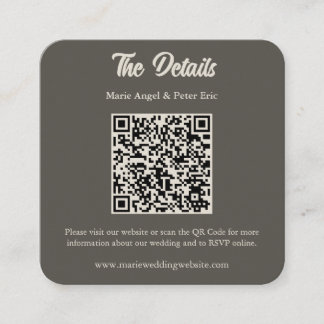 Dark Espresso Brown Wedding QR Code Enclosure スクエア名刺