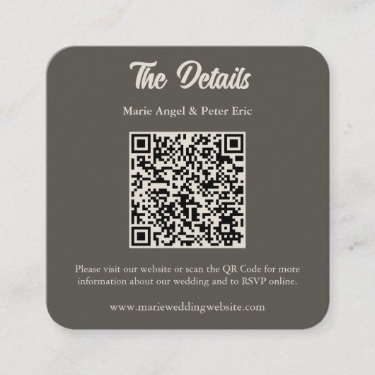 Dark Espresso Brown Wedding QR Code Enclosure スクエア名刺 (正面)