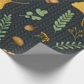Dark Fall Gift Wrap with Ginkgo Leaves and Acorns ラッピングペーパー (角)