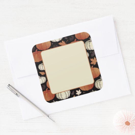 Dark Fall Pumpkins Halloween Label Sticker スクエアシール (封筒)