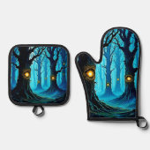 Dark Fantasy Eyeball Forest Design 鍋つかみ&鍋敷きセット (正面)