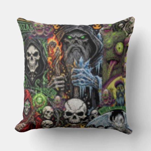 Dark Fantasy Horror Collage Throw Pillow | Sorcere クッション (正面)
