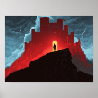 Dark Fantasy Red Fortress Silhouette Adventure Art ポスター