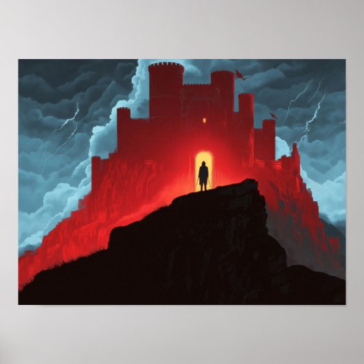 Dark Fantasy Red Fortress Silhouette Adventure Art ポスター (正面)