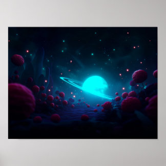 Dark Fantasy Valley with Glowing Green Sky and Rui ポスター