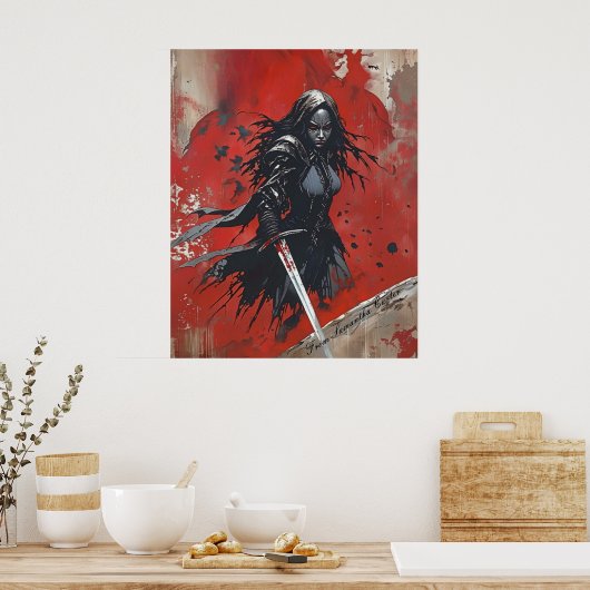 Dark Fantasy Warrior Poster – Gothic Female Knight ポスター (キッチン)