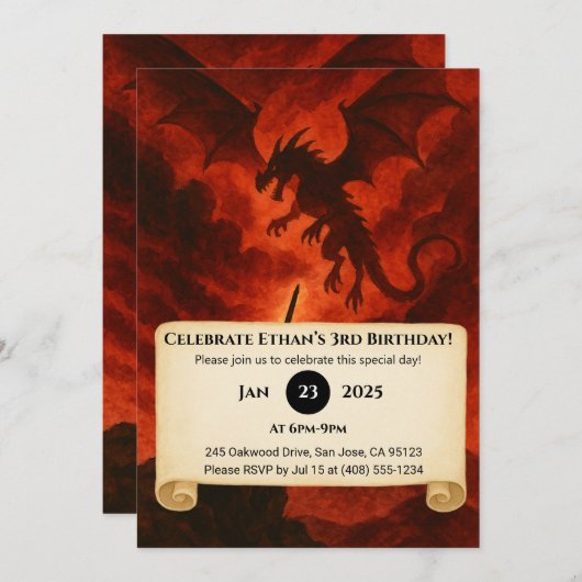 Dark Fire Dragon Birthday 招待状 (正面/裏面)