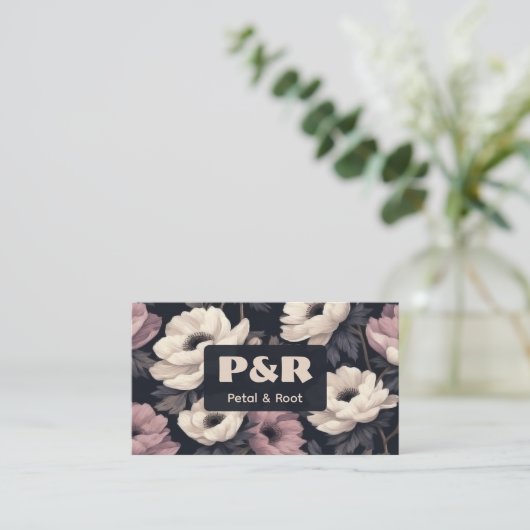 Dark Floral Anemone Florist Business Card 名刺 (スタンド正面)