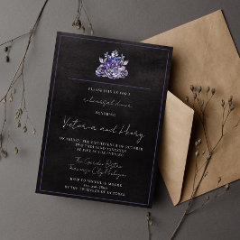 Dark Floral Black Moody Purple Rehearsal Dinner 招待状