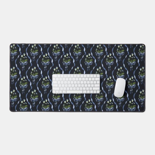 Dark floral bow pattern aesthetic desk mat デスクマット (キーボード&マウス)