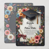 Dark Floral Elegant Graduation Party Invitation 招待状 (正面/裏面)